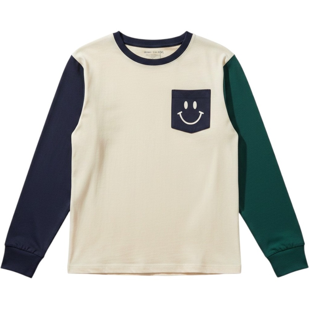 Garanimals Kids Ivory Colorblock Smiley Face Pocket Long Sleeve T-Shirt 4T